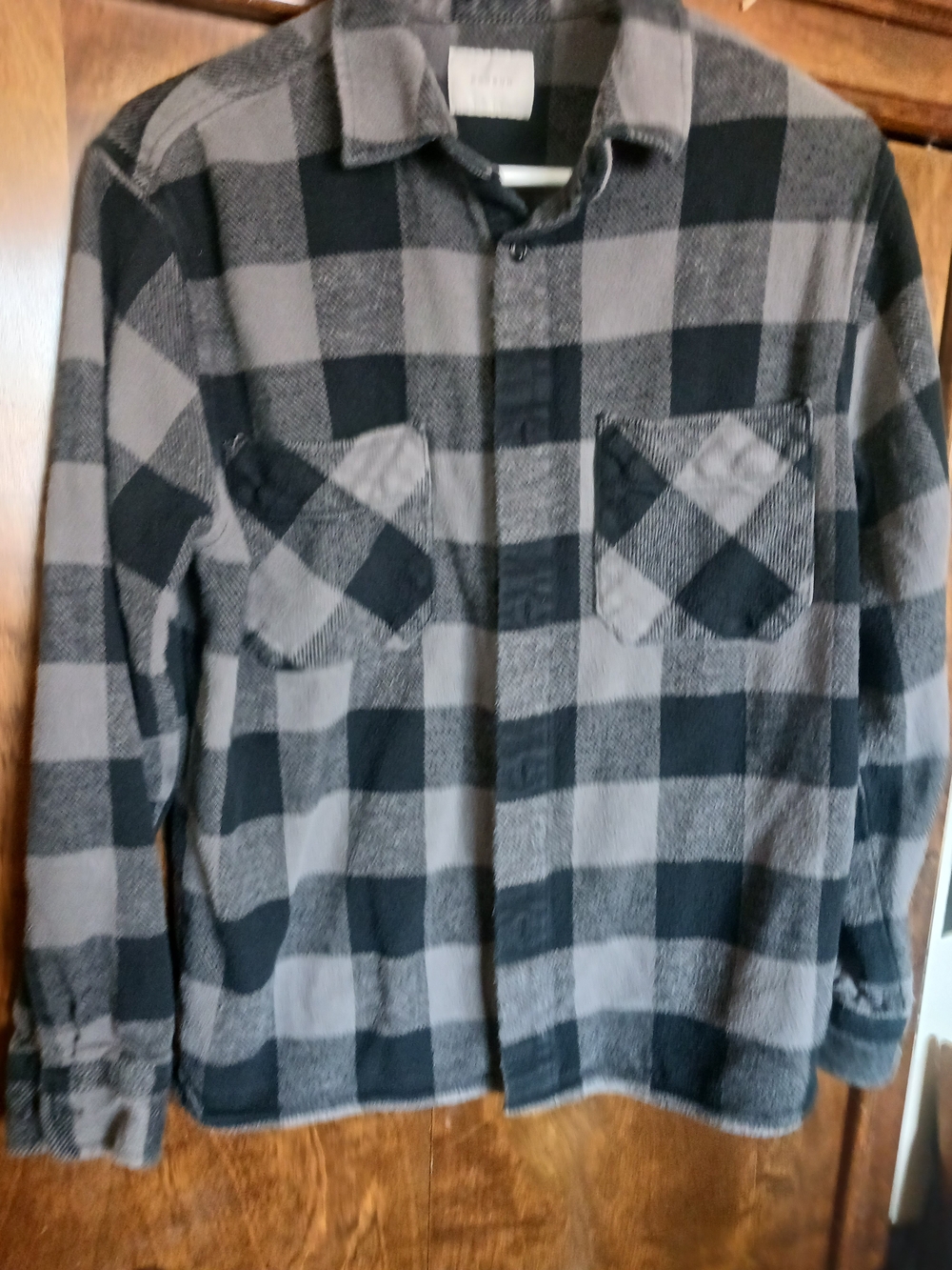 PacSun Gray and Black Plaid Flannel Button-Down Shirt